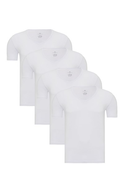 Steve Wolls Erkek Beyaz 4’Lü V Yaka Bambu T-Shirt - 33602