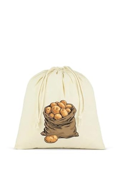 stonehill Patates, Soğan ve Sarmısak Saklama Torbası, 3lü Set, Ham Bez Kumaş, Çekme İpli
