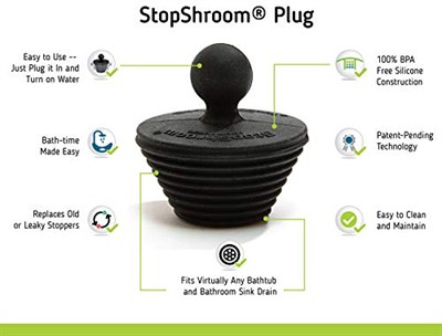 StopShroom Küvet 2li Paket Küvet ve Banyo Lavabo Süzgeçleri için Evrensel Durdurucu, Siyah Fiş 2pk, 2 Adet