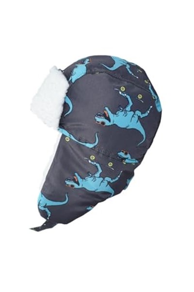 Su Geçirmez Erkek Çocuk Bere Eldiven Set 2-4 Yaş Kayak Snowboard Gri Mavi Dino, 2-4 Yaş