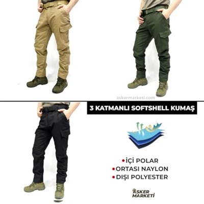 Su-Rüzgar Geçirmez Siyah Softshell Pantolon