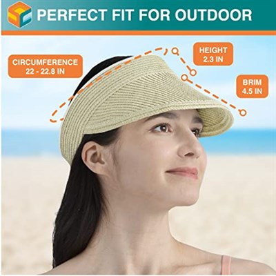 SUN CUBE Güneşlik Şapkası Kadın, Plaj Şapkası Geniş Kenarlı Hasır UV Koruması, Katlanabilir Paketlenebilir Şapka, Roll Up At Kuyruğu Yaz Siperliği