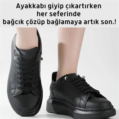 Süper Pratik Klipsli Elastik Akıllı Bağcık, Metal Tokalı Lastikli Ayakkabı Bağcığı,