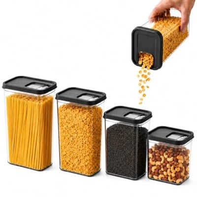 Sürgülü Kapaklı Saklama Kabı Seti, 7 Litre, 4 Farklı Boyut, Büyük Küçük Boy Gıda Erzak Depolama Kutusu, Plastik Mutfak Düzenleyici Organizer, Kolay ve Zahmetsiz Kullanım (0,8/1,6/2,4/3,16 L)
