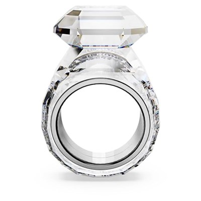 Swarovski Sekizgen Kesim Kristal/Paslanmaz Çelik Parlak Yüzük, 55 mm Boyut, Beyaz