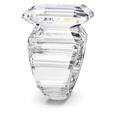 Swarovski Sekizgen Kesim Kristal/Paslanmaz Çelik Parlak Yüzük, 55 mm Boyut, Beyaz