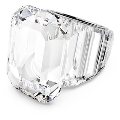 Swarovski Sekizgen Kesim Kristal/Paslanmaz Çelik Parlak Yüzük, 55 mm Boyut, Beyaz