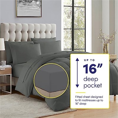 Sweet Home Collection Ultra Yumuşak Kuş Tüyü Alternatif Set ve Lüks Çarşaflar, Polyester, Gri, Queen - Seçenekler: Twin XL, California King, Full, King, Queen, RV Short Queen...