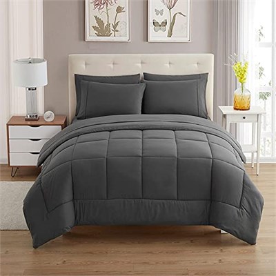 Sweet Home Collection Ultra Yumuşak Kuş Tüyü Alternatif Set ve Lüks Çarşaflar, Polyester, Gri, Queen - Seçenekler: Twin XL, California King, Full, King, Queen, RV Short Queen...