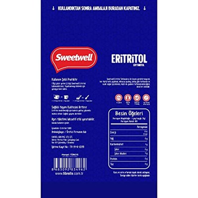 Sweetwell Eritritol Doğal Toz Tatlandırıcı 400 Gr Sıfır Kalori Keto Diyet Erythritol