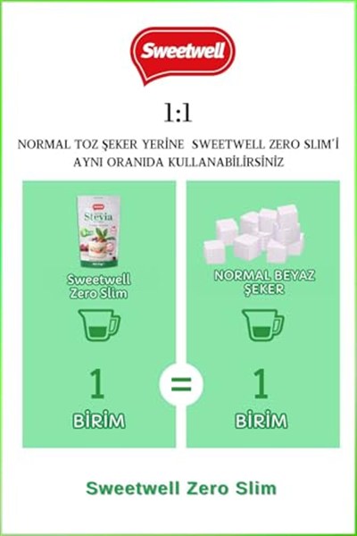 Sweetwell Zero Slim Stevia & Eritritol Tatlandırıcı 1 Kg x 2 Adet Şekersiz, 0 Kalori, Keto ve Vegan Uyumlu