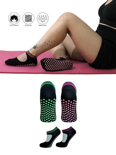 Sweex Kadın 2’li Kaymaz Tabanlı Pamuklu Yoga Pilates Çorapları - Nefes Alabilir, Renkli, Konforlu 36-40