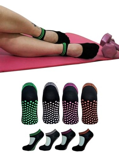 Sweex Kadın 4’lü Kaymaz Tabanlı Pamuklu Yoga Pilates Çorapları - Nefes Alabilir, Renkli, Konforlu 37-40