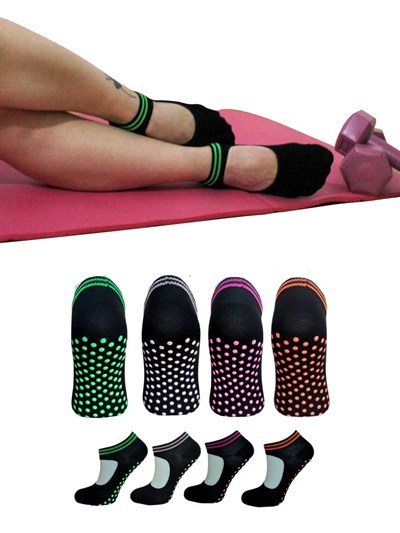 Sweex Kadın 4’lü Kaymaz Tabanlı Pamuklu Yoga Pilates Çorapları - Nefes Alabilir, Renkli, Konforlu 37-40