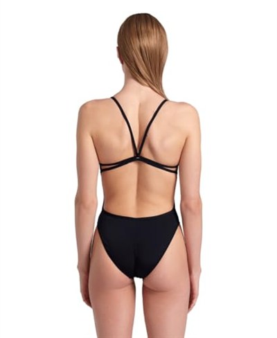 Swimsuit Lace Back Solid Kadın Siyah Yüzücü Mayo 004651501