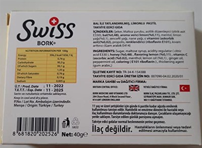 Swiss Bork Bal & Limon &Propolis Aromalı Pastil