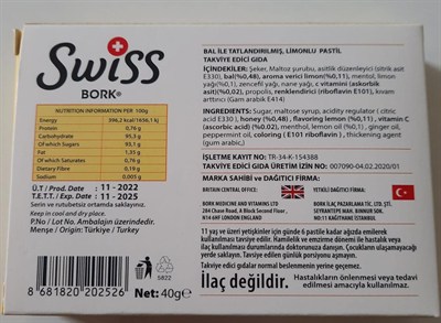 Swiss Bork Bal & Limon &Propolis Aromalı Pastil