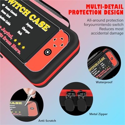 Switch Carrying Case for Nintendo Switch OLED/LITE, Protable Slim Light Travel Storage Bag Pouch for Console Joycon & Video Game Accessories, Protective Hard Shell Cover with Handle, Gift to Boy Girl