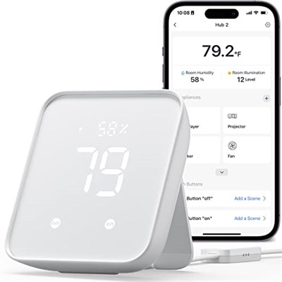 SwitchBot Hub2.0, WiFi Termometre Higrometre Olarak Çalışır, IR Uzaktan Kumanda, Akıllı Uzaktan Kumanda ve Işık Sensörü, SwitchBot Wi-Fi Bağlantısı (Destek 2.4GHz), Alexa ve Google Asistan ile Uyumlu