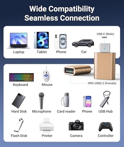 Syntech USB C - USB Adaptör [2 Paket] USB C Fiş USB 3 Soket Adaptör iPhone 15 Pro Max iMac iPad Mini/Pro 2021 MacBook Pro Air 2023 ve diğer Tip C Cihazlar ile Uyumlu, Altın