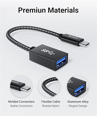 Syntech USB-C - USB adaptörü, 2li paket USB-C - USB 3.0, 10Gbps Type-C, Thunderbolt 3 - USB OTG kablosu, iPhone 17/16/15 Pro Max, iPad mini 6, MacBook Pro/Air/Neo ile uyumlu, siyah