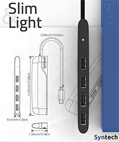 Syntech USB C - USB Hub 4 Bağlantı Noktası, Tip C - USB 3.0 Hub, USB C - USB Adaptörü (USB 2.0), Thunderbolt 3 - USB Hub Thunderbolt 4 MacBook Pro, iPad Pro, iMac, Surface ile Uyumlu
