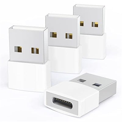 Syntech USB - USB C Adaptörü 4 Paket, Tip C Dişi - USB Erkek Dönüştürücü Güç Şarj Kablosu Adaptörü MagSafe Apple Watch Serisi 10/SE/Ultra 2 iPhone 17 E Air Pro Max AirPods Pro ile Uyumlu, Beyaz