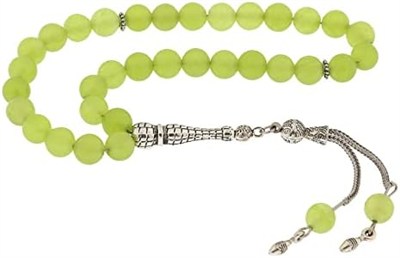 T5678 ​Doğaltaş Metal Püsküllü Yeşil Yeşim Taşı Tesbih
