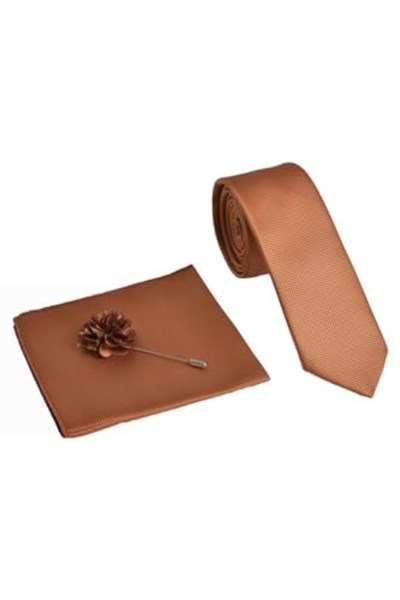 Taba Kravat Mendil Yaka Çiçeği Set
