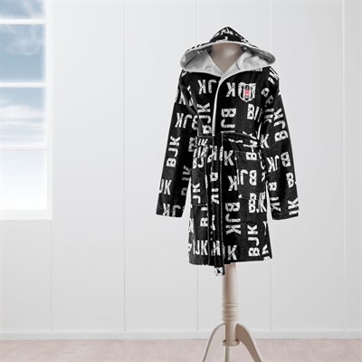 Taç Beşiktaş 1903 Lisanslı Desenli%50 Pamuk%50 Polyester Bornoz, Siyah Beyaz, 6-8 Yaş