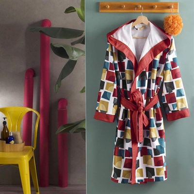 Taç Leon Geometrik Desenli Pamuk Viskon Polyester Bornoz