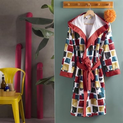 Taç Leon Geometrik Desenli Pamuk Viskon Polyester Bornoz