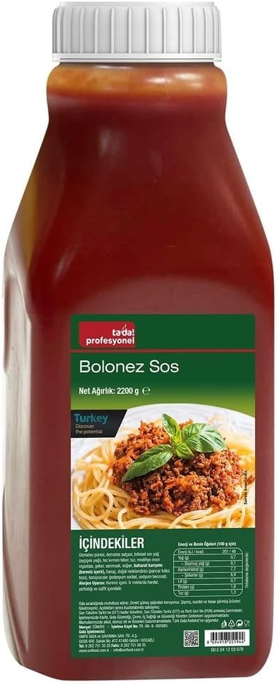 Tada Profesyonel Bolonez Sos, 2200 g, İtalyan Makarna Sosu