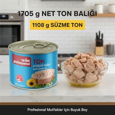 Tada Profesyonel Ton Balığı, Ayçiçek Yağlı, 1705g Net / 1108g Süzme Ağırlık