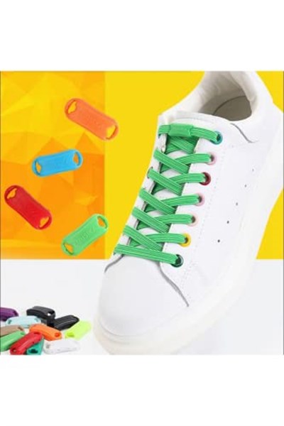 Takbırak Lastikli Ayakkabı Bağcığı Pratik Bağcık Klipsli Bağlama Gerektirmeyen İp (Açık Gri)