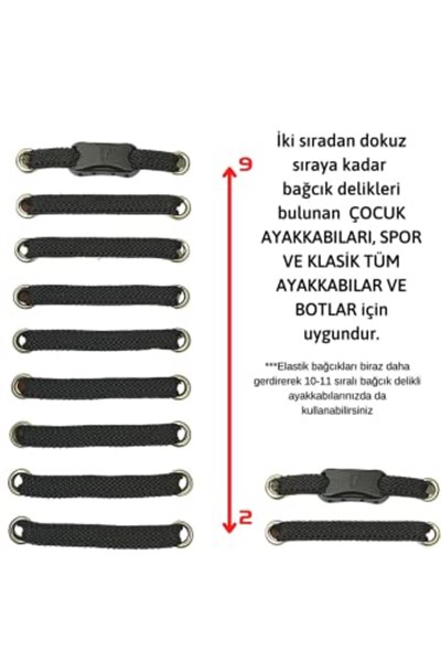 Takbırak Lastikli Ayakkabı Bağcığı Pratik Bağcık Klipsli Bağlama Gerektirmeyen İp (Koyu Gri)