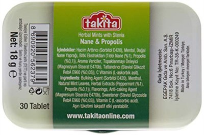 Takita Bitki Şekeri Nane & Propolis 18 Gr