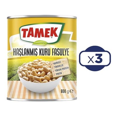 Tamek Haşlanmış Kuru Fasulye, 800 Gr, 3lü Paket