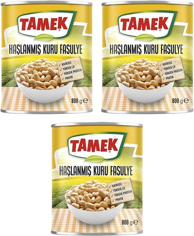 Tamek Haşlanmış Kuru Fasulye, 800 Gr, 3lü Paket