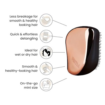 Tangle Teezer Compact Styler Rose Gold Black Saç Fırçası -Seyahat ve Çanta Boy Tarak