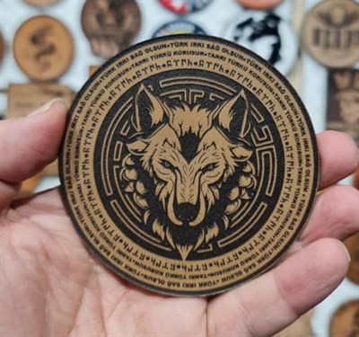 Tanrı Türkü Korusun - Türk Irkı Sağ Olsun -Bozkurt - Deri Peç - Arma - Wolf Leather Patch