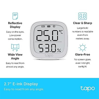 Tapo T315, Akıllı Sıcaklık ve Nem Monitörü, Ücretsiz Veri Depolama, LCD Ekran, Gerçek Zamanlı Bildirimler, Pil Dahildir, Alexa ve Google Home ile Çalışır, Tapo Hub Gereklidir Ayrıca Satılır