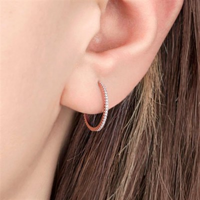 Taşlı Rose Gold Halka Gümüş Kadın Küpe Rose Gold Tek Ebat afrdtNM800