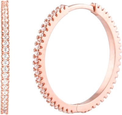 Taşlı Rose Gold Halka Gümüş Kadın Küpe Rose Gold Tek Ebat afrdtNM800