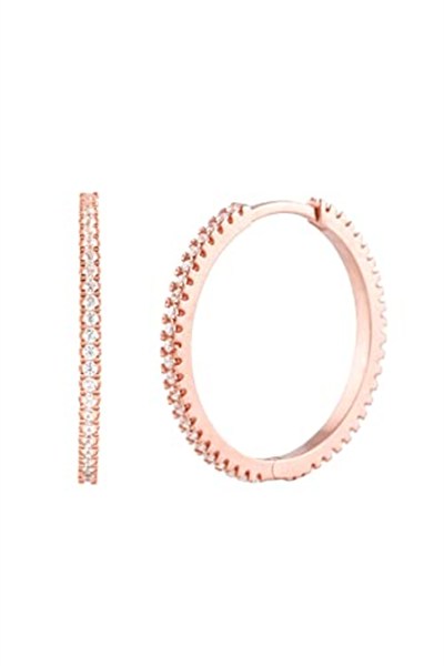 Taşlı Rose Gold Halka Gümüş Kadın Küpe Rose Gold Tek Ebat afrdtNM800