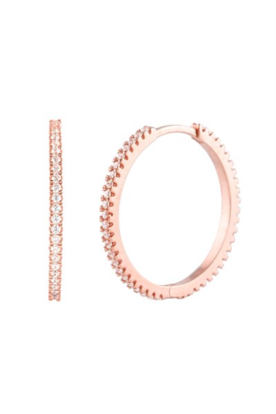 Taşlı Rose Gold Halka Gümüş Kadın Küpe Rose Gold Tek Ebat afrdtNM800