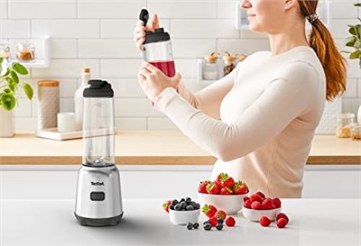 Tefal BL15FD Mix ve Move mini blender, 300 Watt, 2 şişe To-Go Premium Tritan, kompakt tasarım, kolay temizlenir, çıkarılabilir bıçaklar, tek düğmeyle kullanım, gümüş/gri