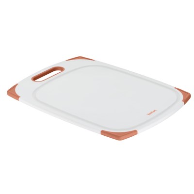 Tefal Plastik kesme tahtası, kaymaz, bulaşık makinesinde yıkanabilir, sağlam, saplı, meyve suyu oluğu, Fresh Kitchen K2084004, beyaz