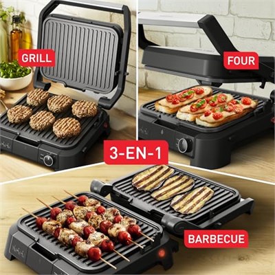 Tefal Tefal SuperGrill 3in1 4 Porsiyon Kapasiteli 2000 Watt Barbekü Izgara ve Tost Makinesi - Inox | Ayarlanabilir termostat, 3 yükseklik ayarlı fırın kademesi, çıkarılabilir plakalar