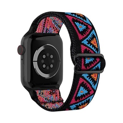 Teknoft Apple Watch ile Uyumlu Etnik Desen Motifli Ayarlanabilir Tokalı Bohemian Serisi Yumuşak Kumaş Kordon - Seçenekler: 38-40-41mm, 42-44-45-46-49mm